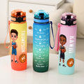 Botella de agua deportiva de 32 oz con nombre y marcador de tiempo personalizada con dibujos animados de niño jugador de baloncesto Regalo de cumpleaños del día del partido para los amantes de los dep