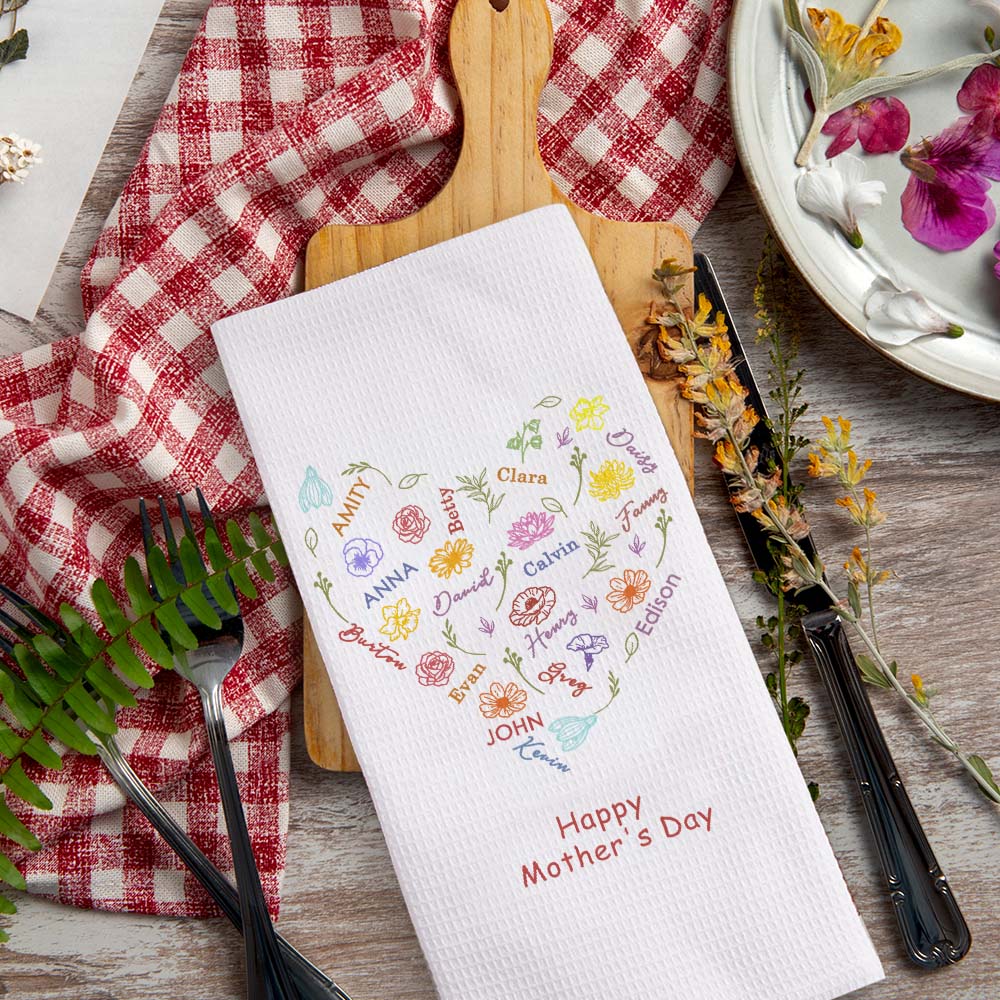 Personalizada Corazón Nacimiento Flor Nombre Nube Super Absorbente 100% Algodón Waffle Toalla con 1-15 Nombres Cumpleaños Día de la Madre Regalo para Mamá Abuela Familia