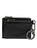 Men's Black Leather Zipped Card Holder Coin Purse Keyring Wallet Horse