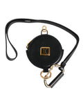 Men's Black Round Leather Dg Logo Coin Purse Lanyard Wallet Calf