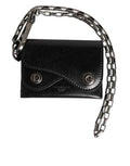 Men's Black Cavallo Leather Wallet Chain Snap Bifold Card Holder