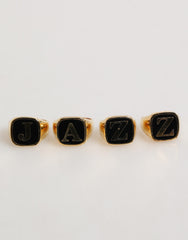 Men's Gold Tone Brass Jazz Letter Set 4 Pieces Adjustable Ring Black Silver Ename
