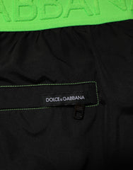 Men's Black Green Logo Waistband Beachwear Short Swimwear And Nylon