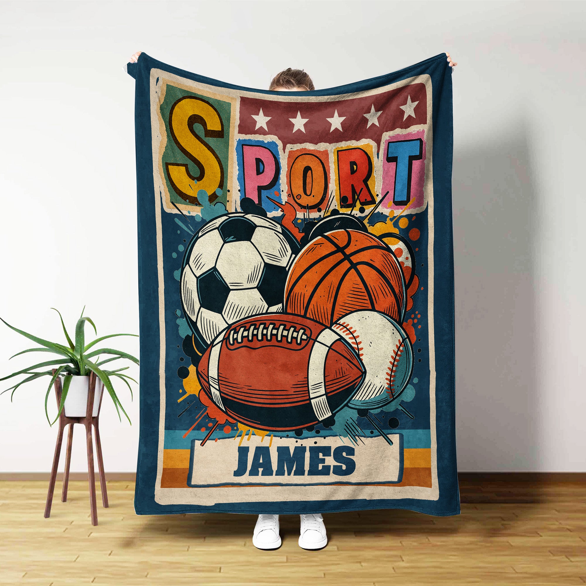 Personalizada Retro Graffiti Fútbol Baloncesto Deportes Suave manta con nombre Decoración para el hogar Cumpleaños Regalo de Navidad para los niños amantes del deporte