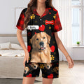 Personalizado lindo pata de impresión hueso mascota foto suave manga corta pijama conjunto con el título y el nombre aniversario cumpleaños regalo para los dueños de mascotas amantes