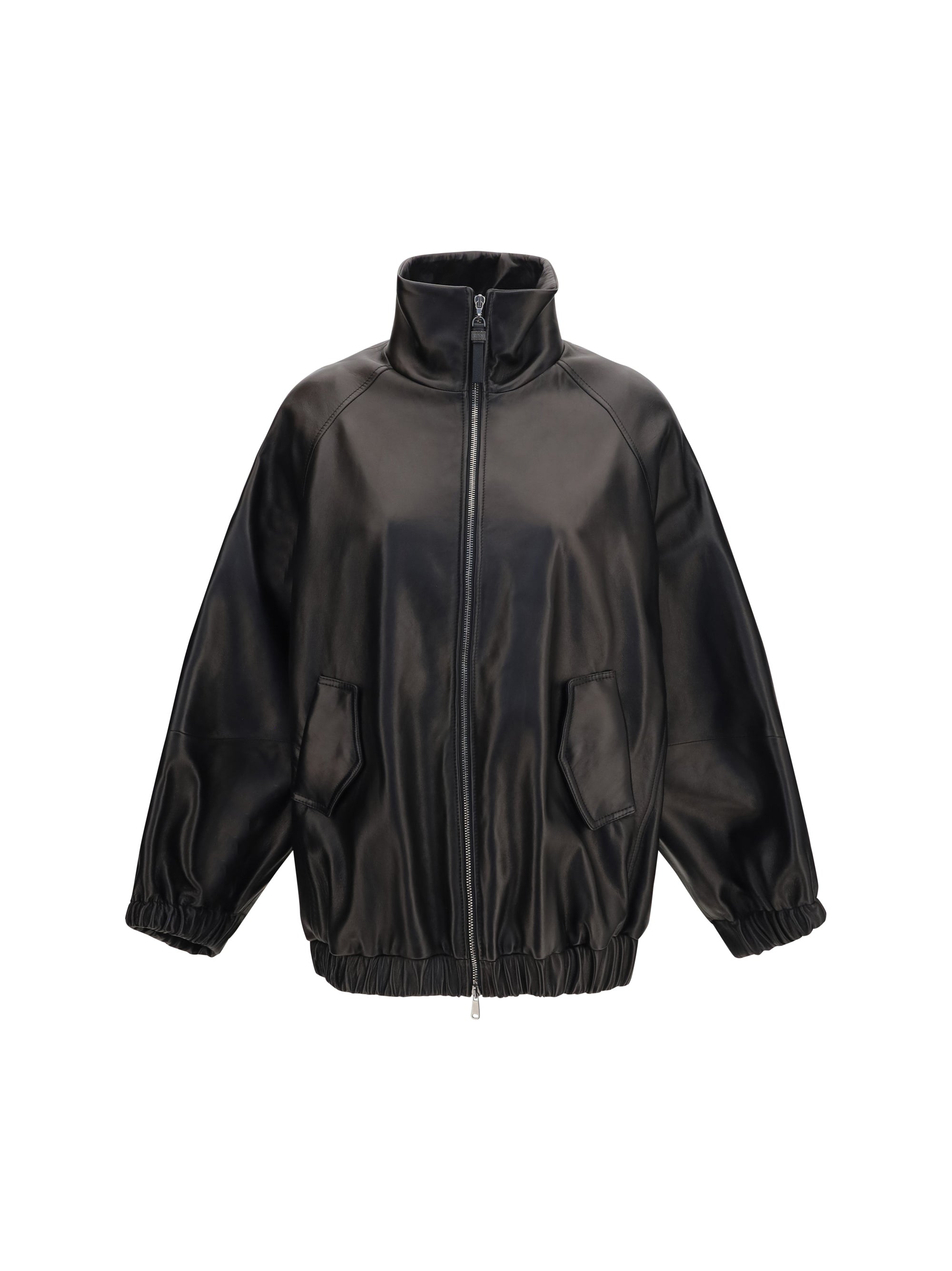 Brunello Cucinelli Lamb Leather Jacket — Black