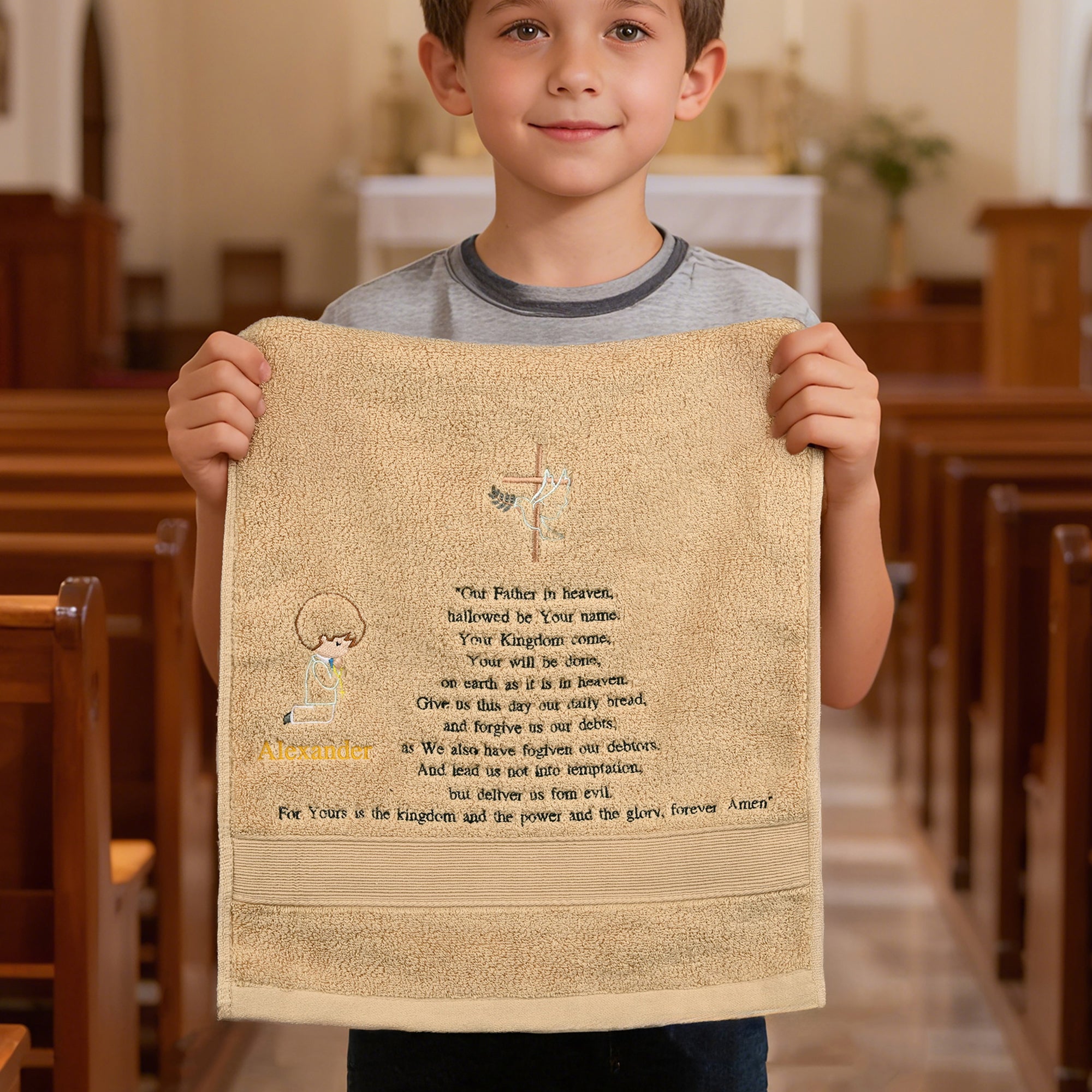 Toalla Personalizada 100% Algodón con Nombre Bordado Uso Diario Regalo Religioso de Bautizo para Amigos Cristianos