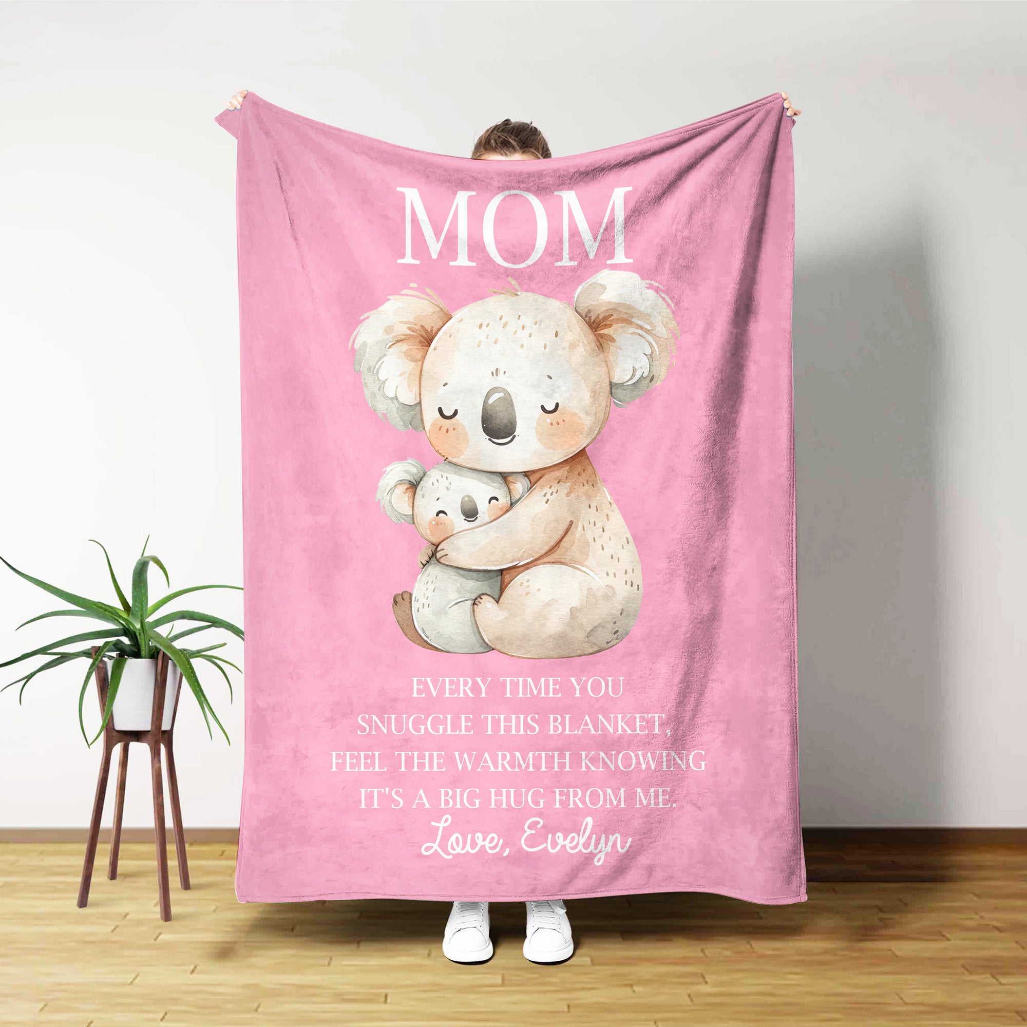 Oso Koala Personalizado Manta Suave para Padres e Hijos con Apodo y Texto Decoración del Hogar Regalo de Navidad Cumpleaños para Mamá