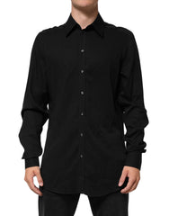 Men's Black Viscose Long Sleeve Formal Dress Shirt