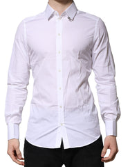 Men's White Cotton Gold Long Sleeves Formal Shirt