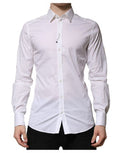Men's White Cotton Gold Long Sleeves Formal Shirt Nylon Elastane