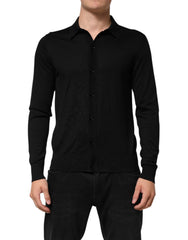 Men's Black Silk Button Up Lightweight Sweater Clothing