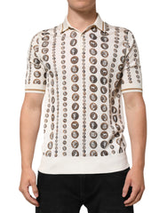 Men's Silk Coin Print Polo White