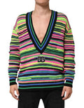 Men's Rainbow Striped Mohair Blend Sweater Multicolor Wool Polyamide Clothing