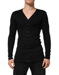 Black Cotton Button Up Men Cardigan Clothing