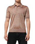 Men's Silk-Cotton Blend Textured Polo Brown Polyester