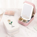 Personalizado Nacimiento Flor PU Cuero Joyero con Nombre y LED de tres colores Espejo de Maquillaje Viajes Uso Cumpleaños Regalo para Amigo Mamá