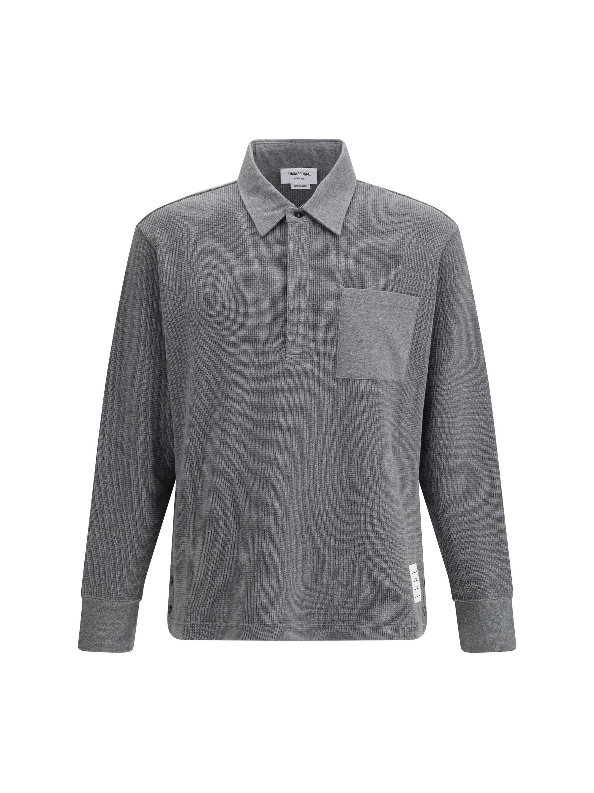 Thom Browne Long-Sleeve Cotton Polo — Gray
