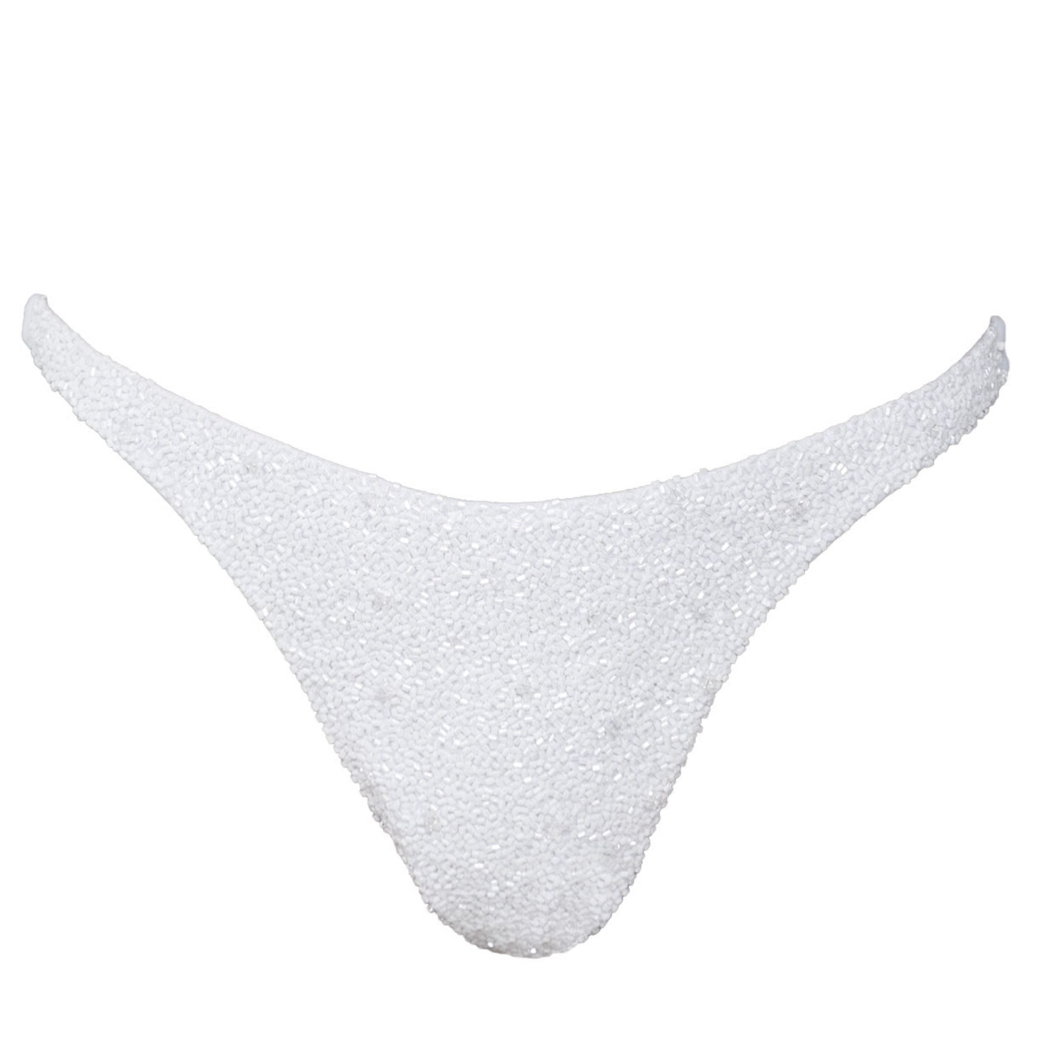 Forever Hand-Beaded Embellished Bikini Bottom | White