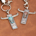 Llavero personalizado de piedra natural Longhorn Skull Western Cow con letras y cuerda trenzada Regalo de cumpleaños de festivales de música para vaquero