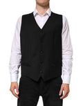 Black Wool Dress Formal Men Waistcoat Vest Silk Elastane