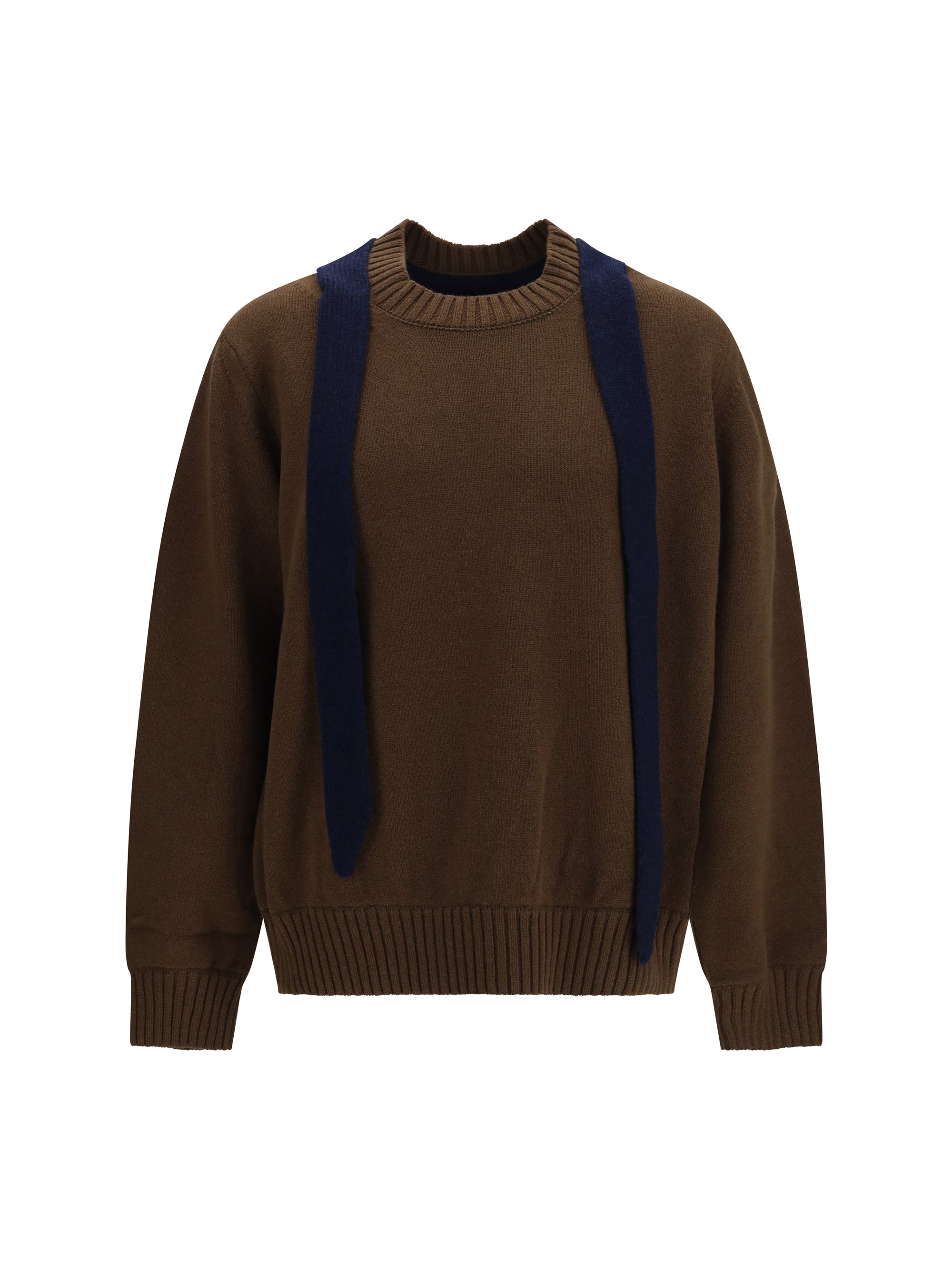 Sacai Wool Knit with Integrated Scarf Cardigan — Brown