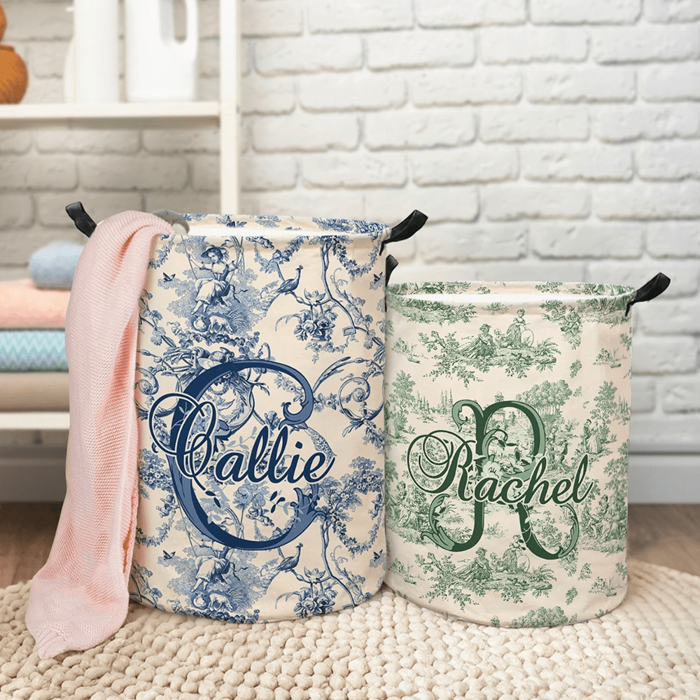 Cesto de ropa sucia impermeable personalizado estilo Toile de Jouy retro francés con asa Regalo de inauguración de la casa para recién casados Pareja