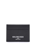 Balenciaga Logo-Printed Grained Calfskin Card Case — Black