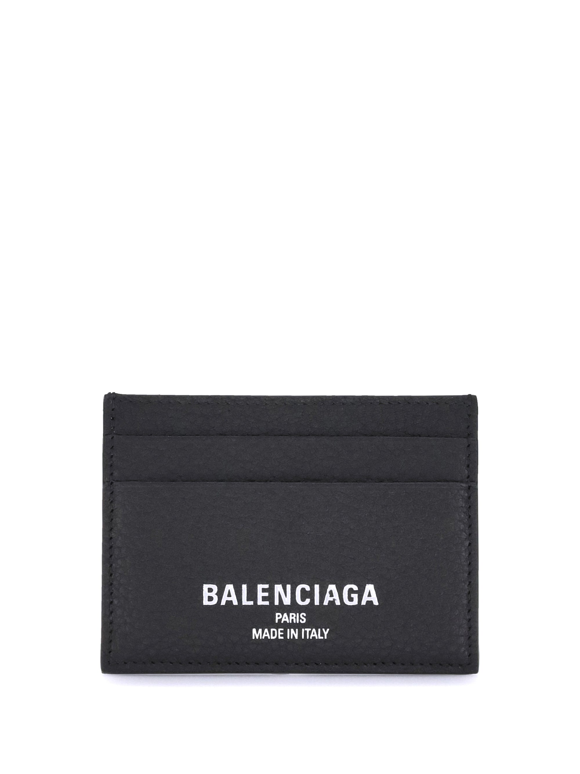 Balenciaga Logo-Printed Grained Calfskin Card Case — Black