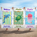 Toalla de playa personalizada de acuarela con animales del océano de gran tamaño y secado rápido con nombre y texto Accesorio de vacaciones de verano Regalo de cumpleaños para niños Amigos Mujeres