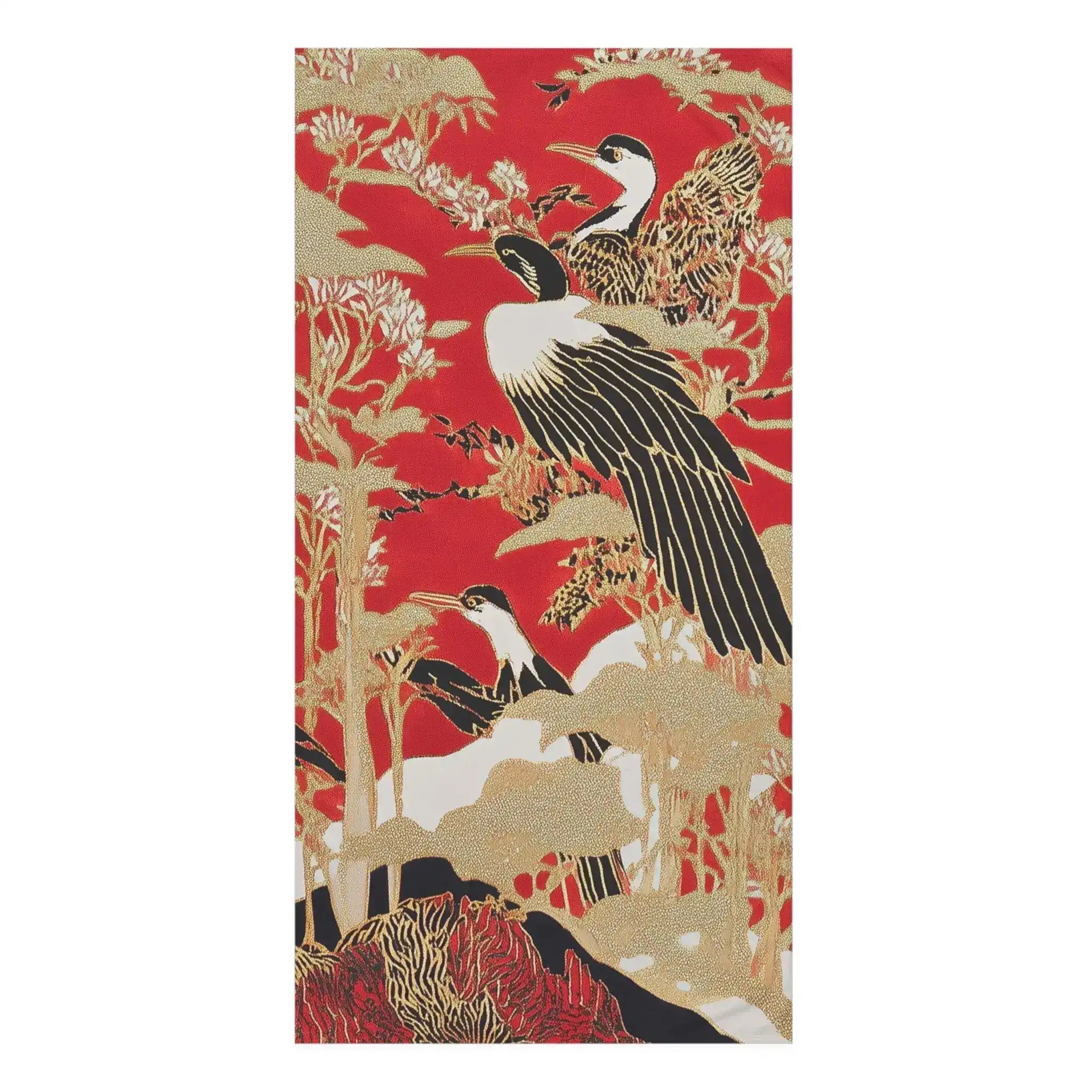 Golden Crane Garden Bath Towel