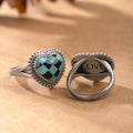 Personalizado estilo occidental a cuadros Turquesa Inspiración Anillo en forma de corazón con nombre grabado Navidad Cumpleaños Aniversario de regalo para la mujer