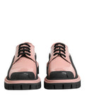 Women's Light Powder Pink Black Leather Lace-Up Shoes Calf Patent