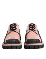 Women's Light Powder Pink Black Leather Lace-Up Shoes Calf Patent