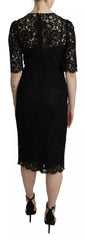 Women's Black Floral Lace Sheath Knee Length Dress