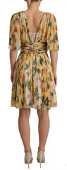 Women's Yellow Floral Print Pleated Maxi Dress