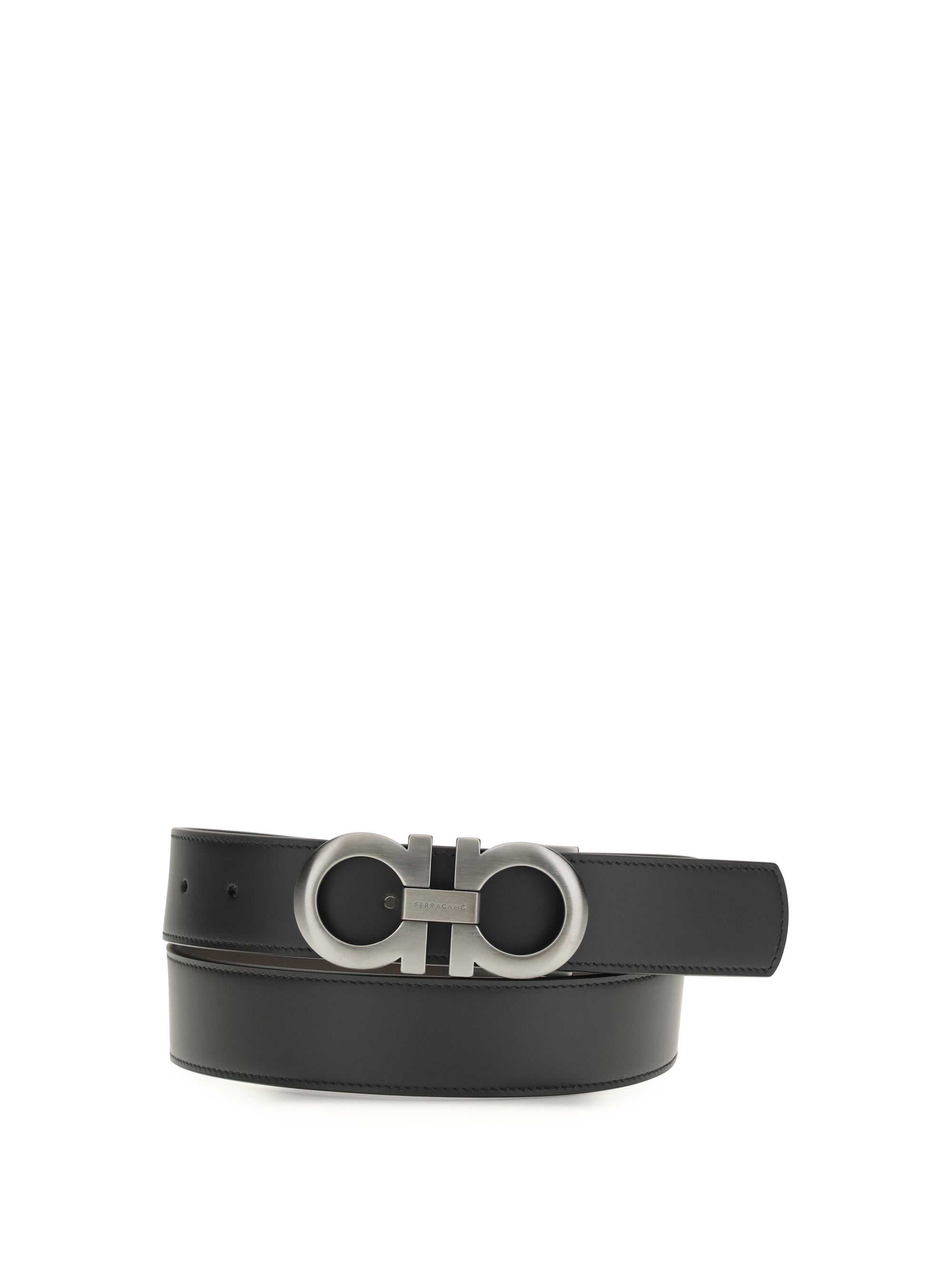 Ferragamo Gancini-Buckle Calf Leather Belt — Black