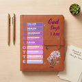 Personalizado Dios dice que soy el nacimiento de la flor de la mariposa de cuero PU A5 cubierta del cuaderno con el nombre de uso diario de viaje de cumpleaños de regalo para las mujeres cristianas