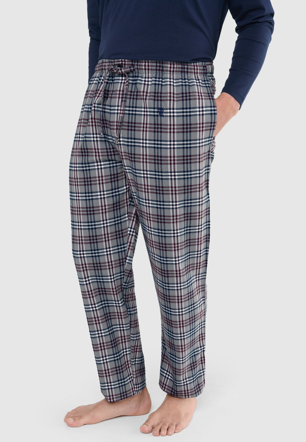 Pantalón Pijama Hombre Invierno Premium Algodón Franela Cuadros - Gris 8897_20