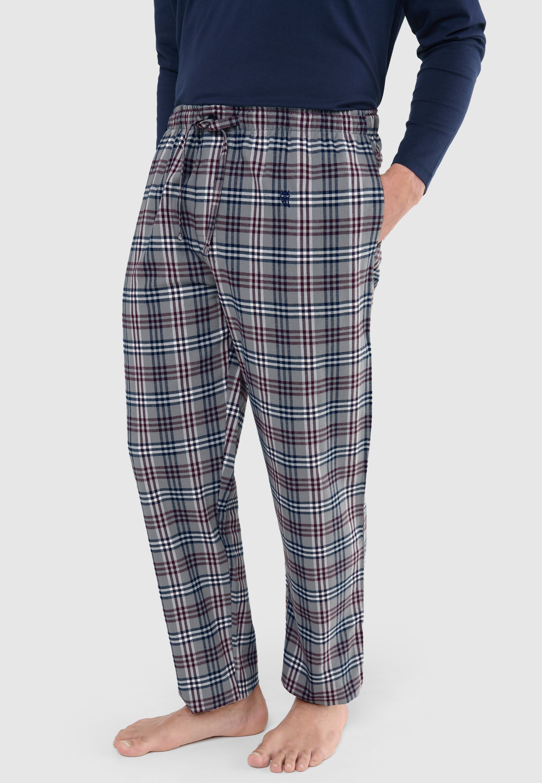 Pantalón Pijama Hombre Invierno Premium Algodón Franela Cuadros - Gris 8897_20