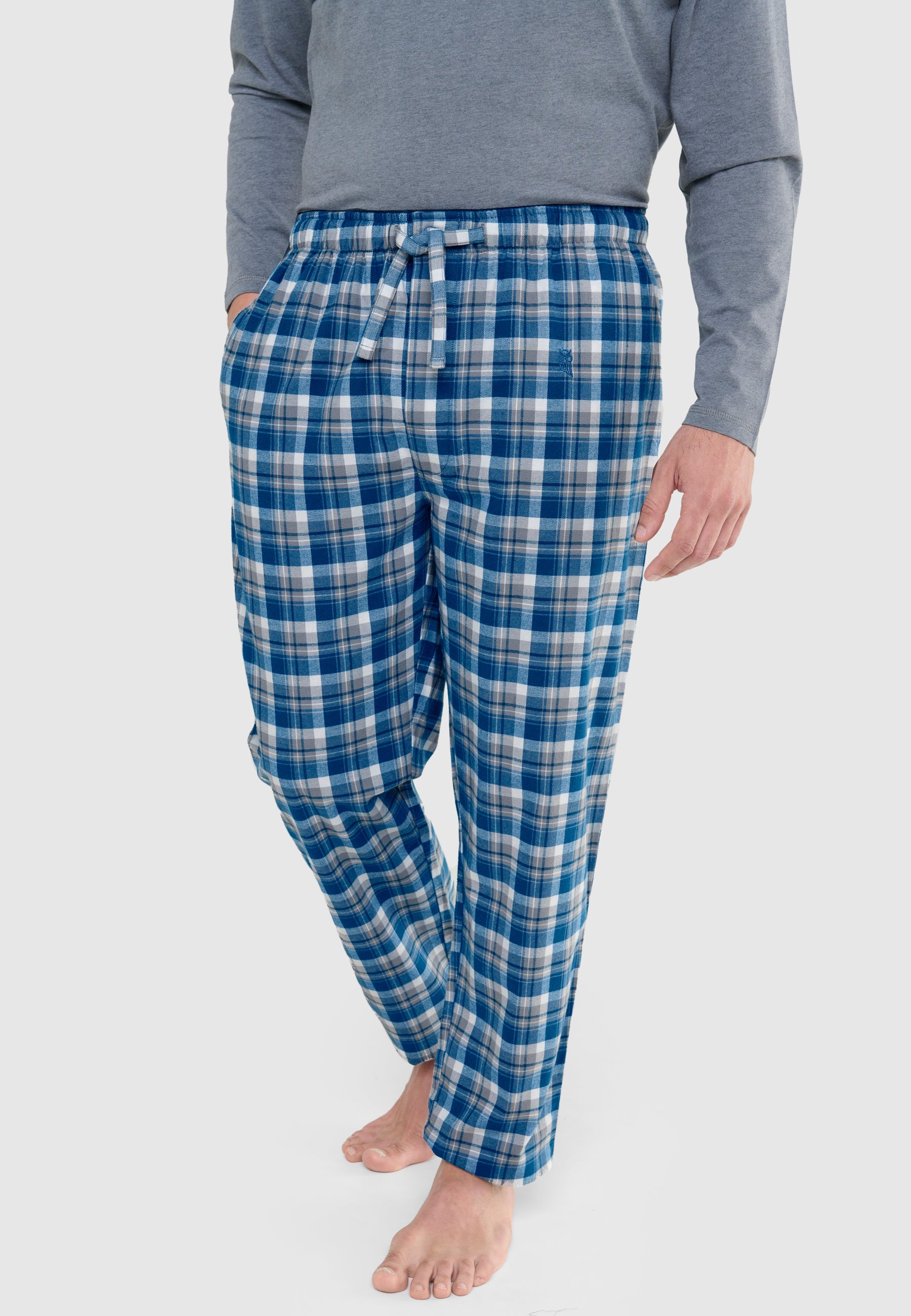 Pantalón Pijama Hombre Invierno Premium Algodón Franela Cuadros - Azul 8898_36