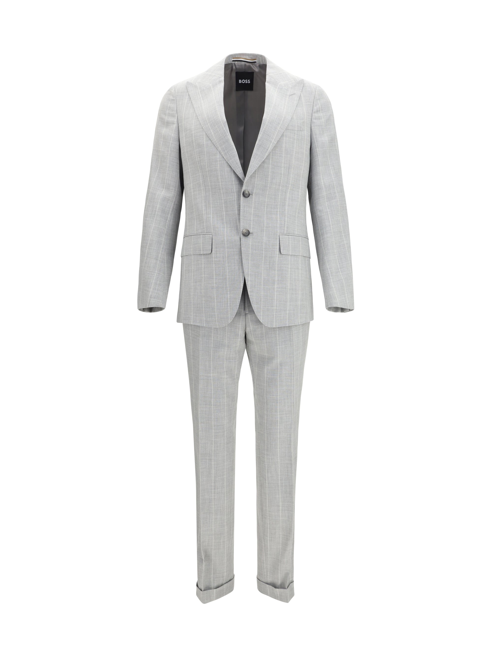 Hugo Boss Black Striped Cotton-Virgin Wool Pant Suit — Gray