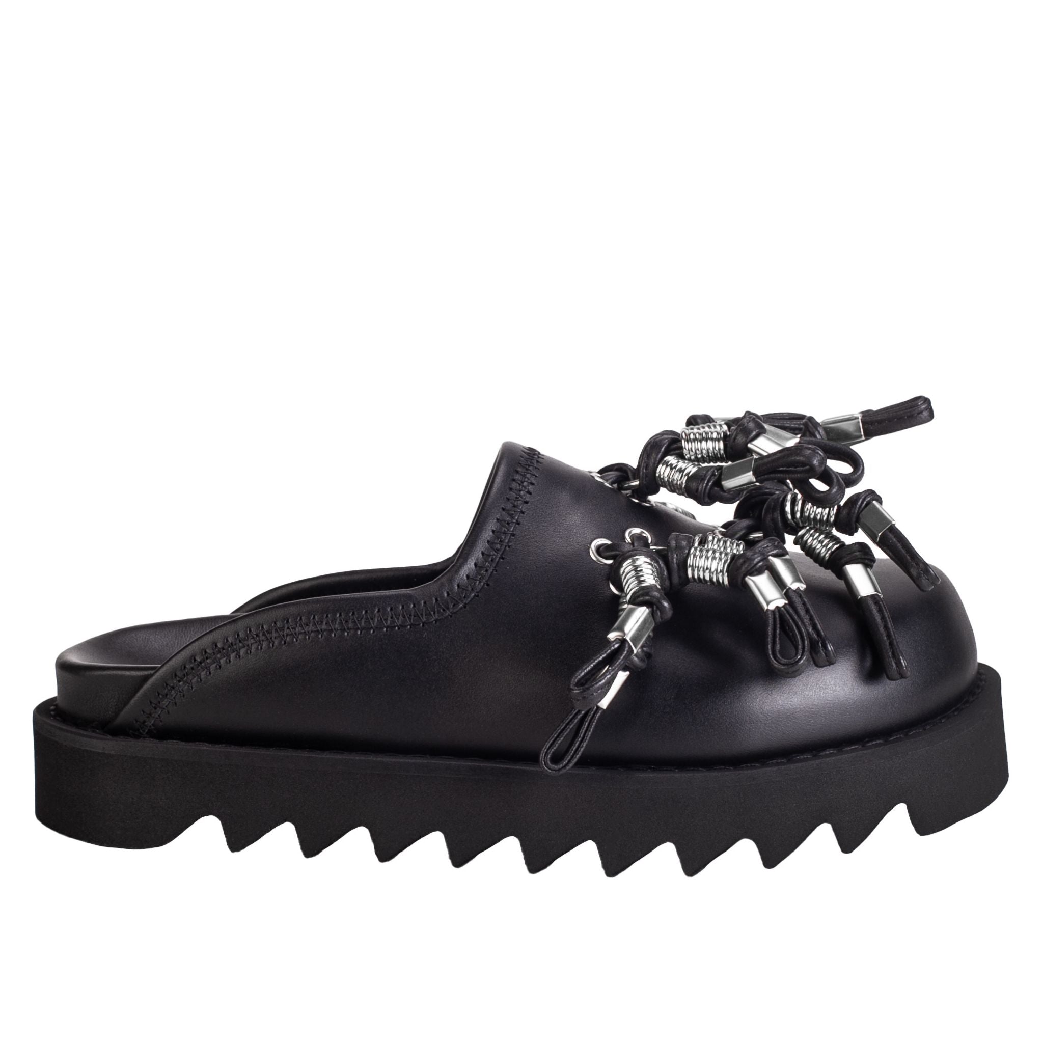Industrial Tassel Platform Mules – Black Leather