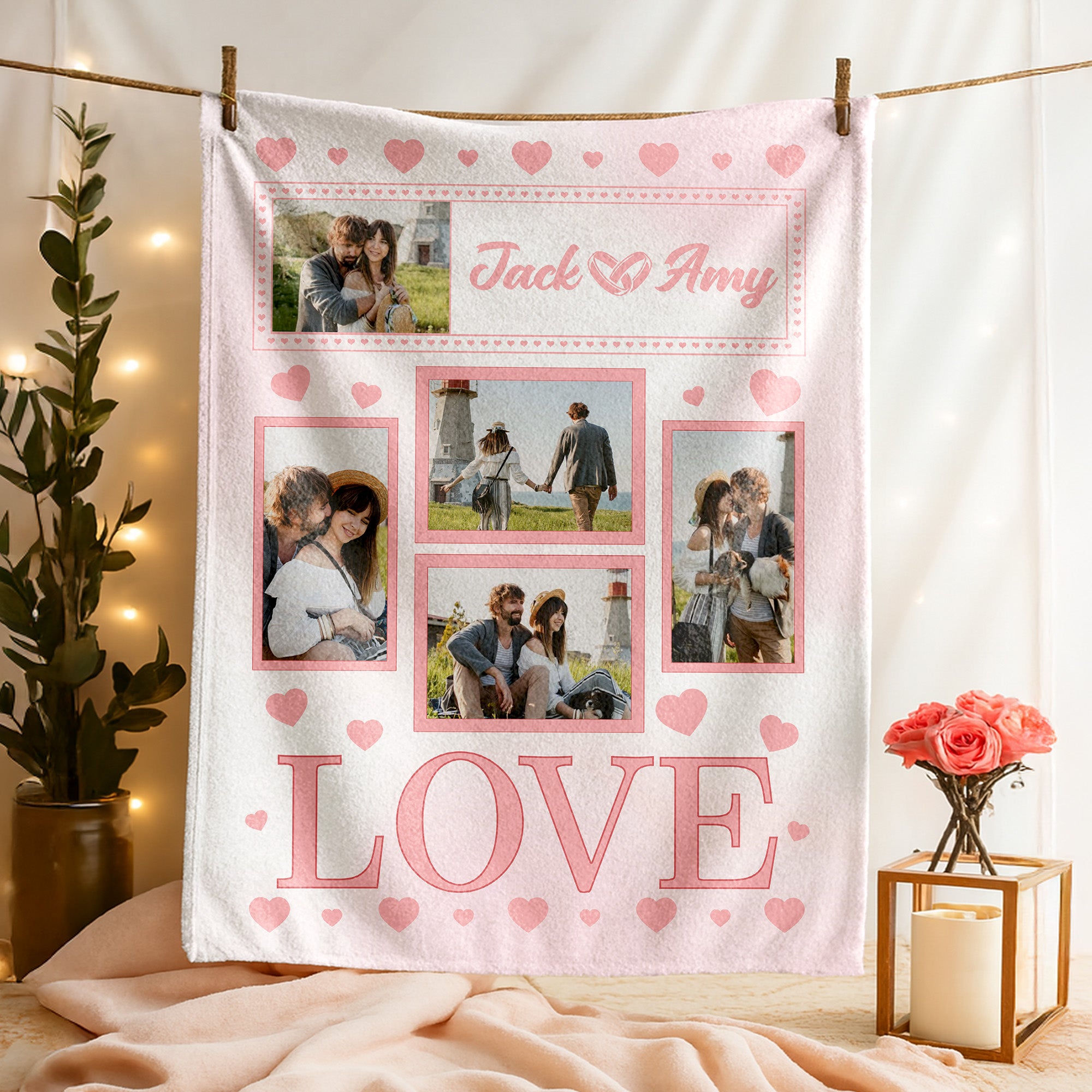 Personalizada Corazón Amor Fotos de Pareja Suave manta con nombres de pareja Día de San Valentín Aniversario Regalo para Pareja