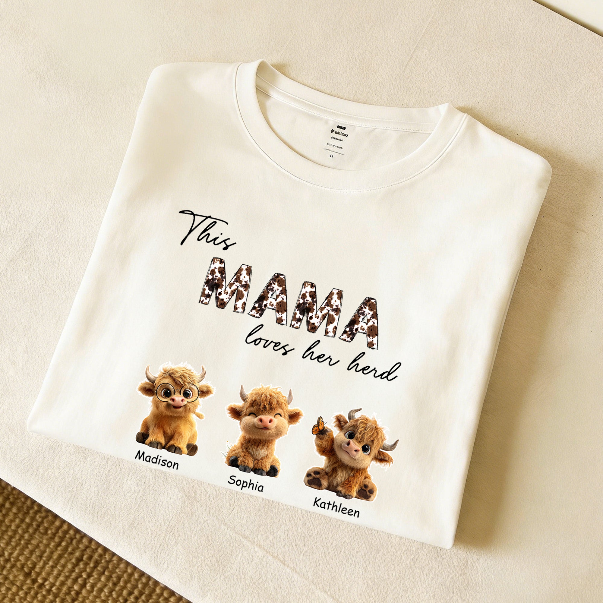 Personalizado 1-10 Lindo Highland Vacas Multicolor Suave Camiseta Sudadera Sudadera con capucha con título y nombres Cumpleaños Día de la Madre Regalo para Mamá Abuela