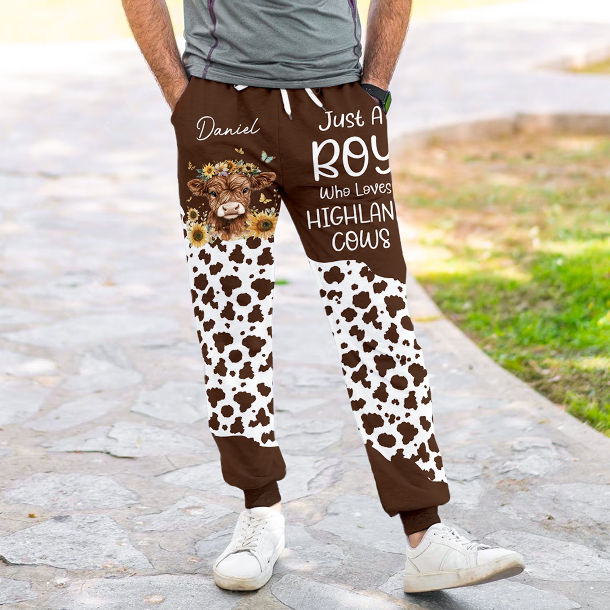 Vaca de las Highlands personalizada Pantalones de chándal suaves para mujer y hombre con nombre y cordón de ajuste Regalo de cumpleaños para amantes de las vacas de las Highlands