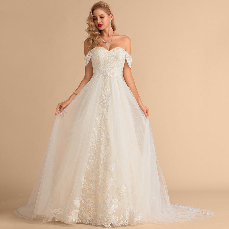 Bridal Wedding Dress Yellow Long Off the Shoulder Ball-Gown Princess