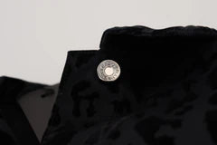 Women's Cotton Black Leopard Long Sleeve Denim Jacket Rayon Elastane Clothing