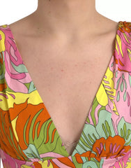 Women's Multicolor Floral Silk Flared Mini Dress