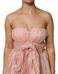 Women's Pink Silk Chiffon A-Line Pleated Midi Dress